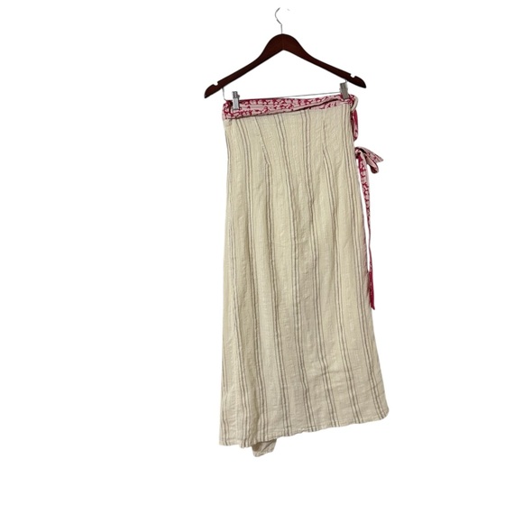 FREE PEOPLE Wrapped Around You Striped Wrap Cotton Midi Slit Skirt - Picture 2 of 5